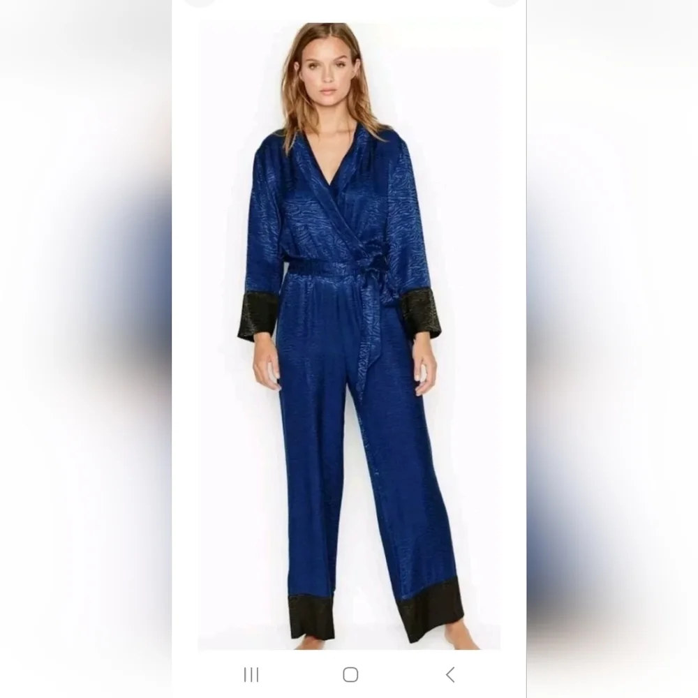 Victoria's Secret Blue Satin Lounge Jumpsuit. - Picture 1 of 7